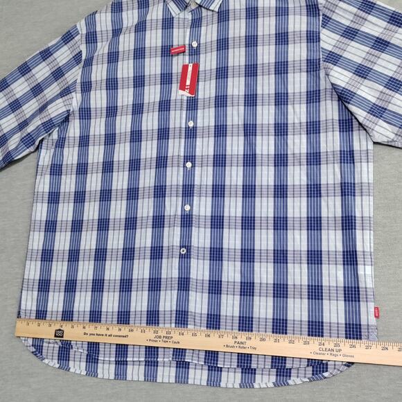 IZOD Light Weight Poplin Mens Shirt Size 2XL Blue Plaid Cotton Casual Preppy NWT - Picture 10 of 16